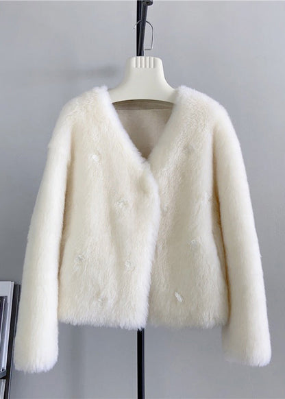 Boutique Blue V Neck Wool Short Coat Winter