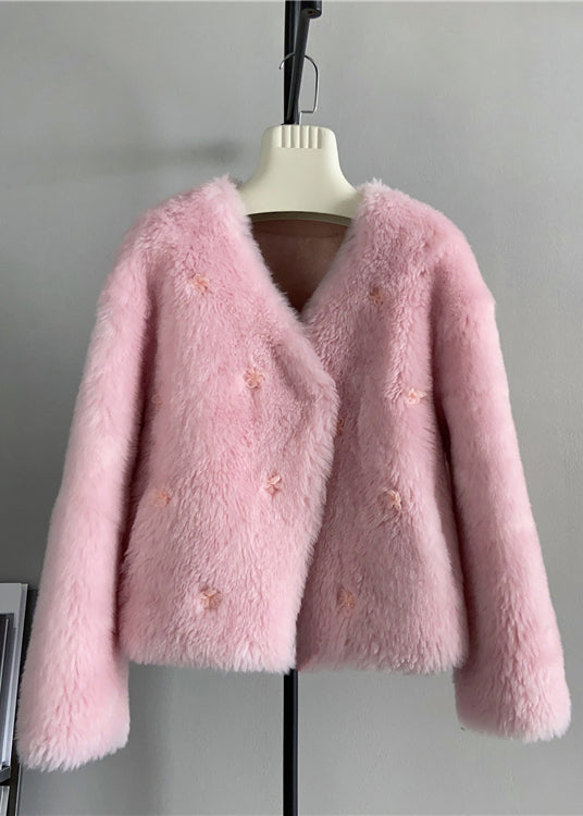 Boutique Blue V Neck Wool Short Coat Winter