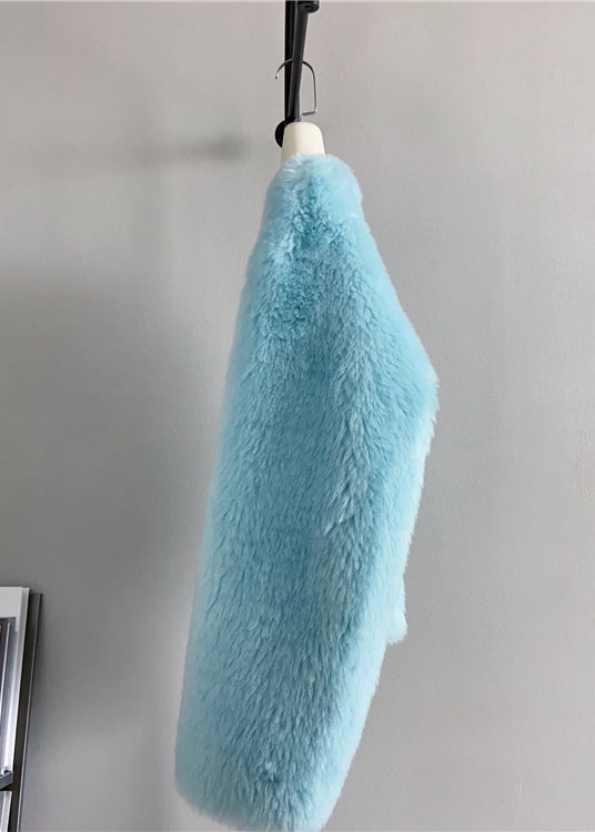 Boutique Blue V Neck Wool Short Coat Winter