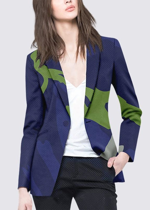 Boutique Blue Button Peter Pan Collar Print Coat Long Sleeve