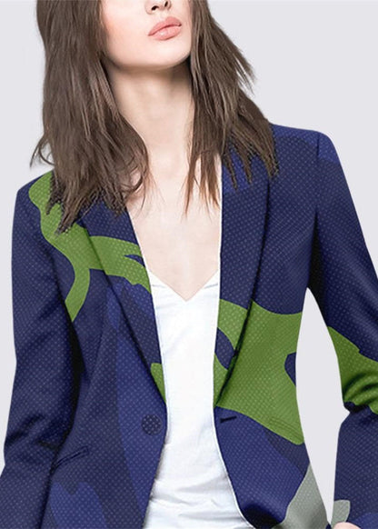 Boutique Blue Button Peter Pan Collar Print Coat Long Sleeve