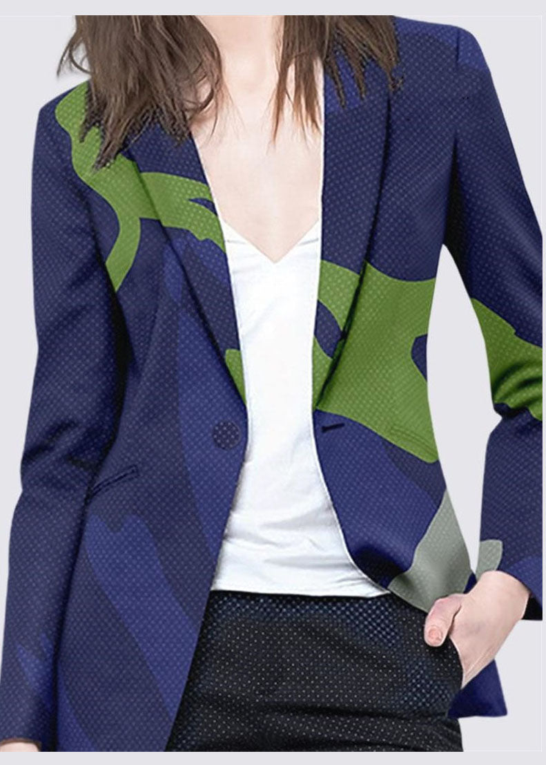 Boutique Blue Button Peter Pan Collar Print Coat Long Sleeve