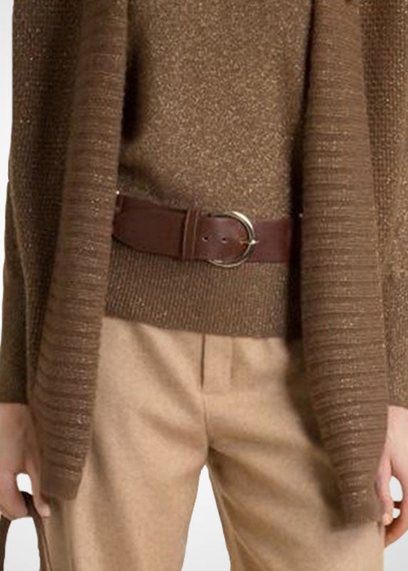 Boutique Brown Turtle Neck Wool Knit Sweater and Cardigan Two Piece Set Outfits Winter