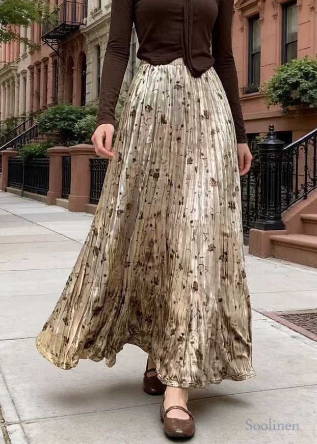 Boutique Champagne Print Exra Large Hem Silk Velvet Skirt Spring