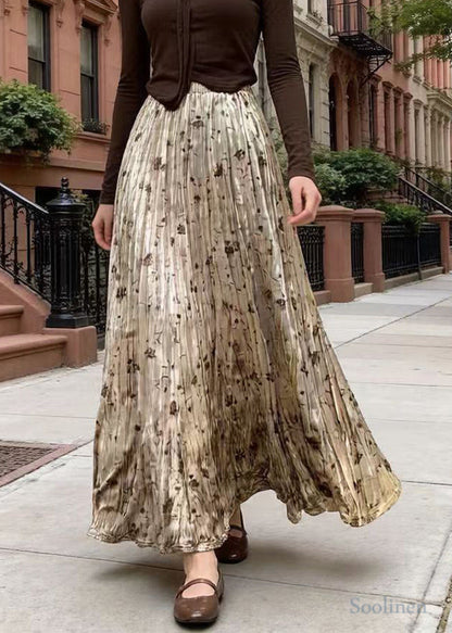 Boutique Champagne Print Exra Large Hem Silk Velvet Skirt Spring