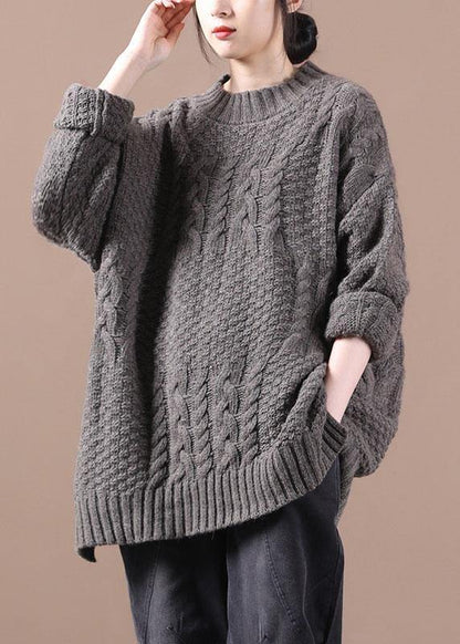 Boutique Chocolate O-neck Cable Knit Sweaters