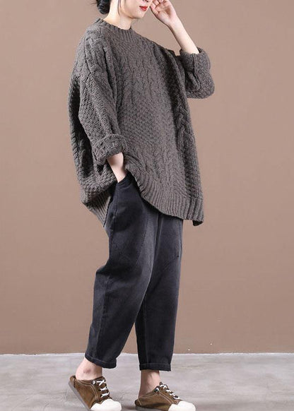 Boutique Chocolate O-neck Cable Knit Sweaters