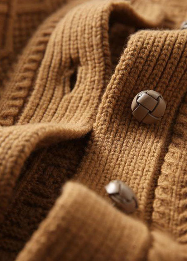 Boutique Chocolate O-neck Button Thick Cable Knit Cardigans Winter
