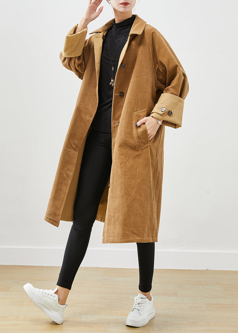Boutique Coffee Oversized Wear on Both Sides Corduroy Trench Coat Fall