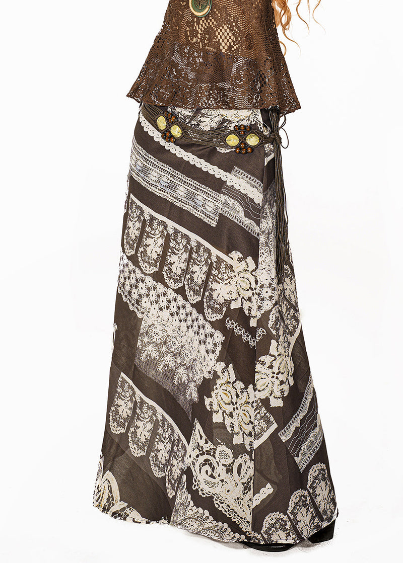 Boutique Coffee Print Patchwork a Line Skirt Summer