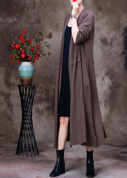Boutique Chocolate Patchwork Wool Knit Cardigans Long Sleeve