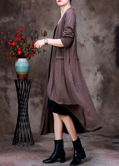 Boutique Chocolate Patchwork Wool Knit Cardigans Long Sleeve
