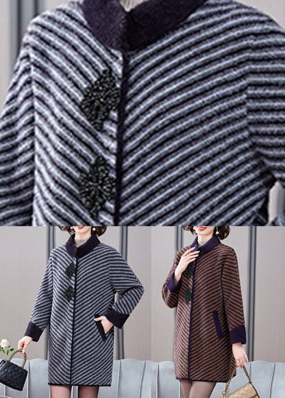 Boutique Coffee Triped Striped Mink Velvet Coats Spring
