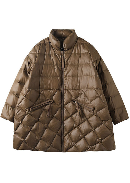 Boutique Chocolate Zippered Pockets Loose Winter Down Coat