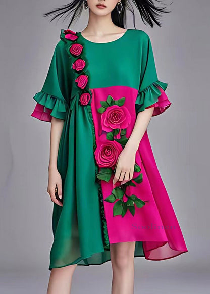 Boutique Colorblock Chiffon Long Dresses Flare Sleeve