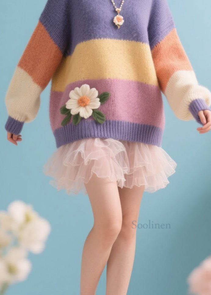 Boutique Colorblock O Neck Knit Sweaters Fall