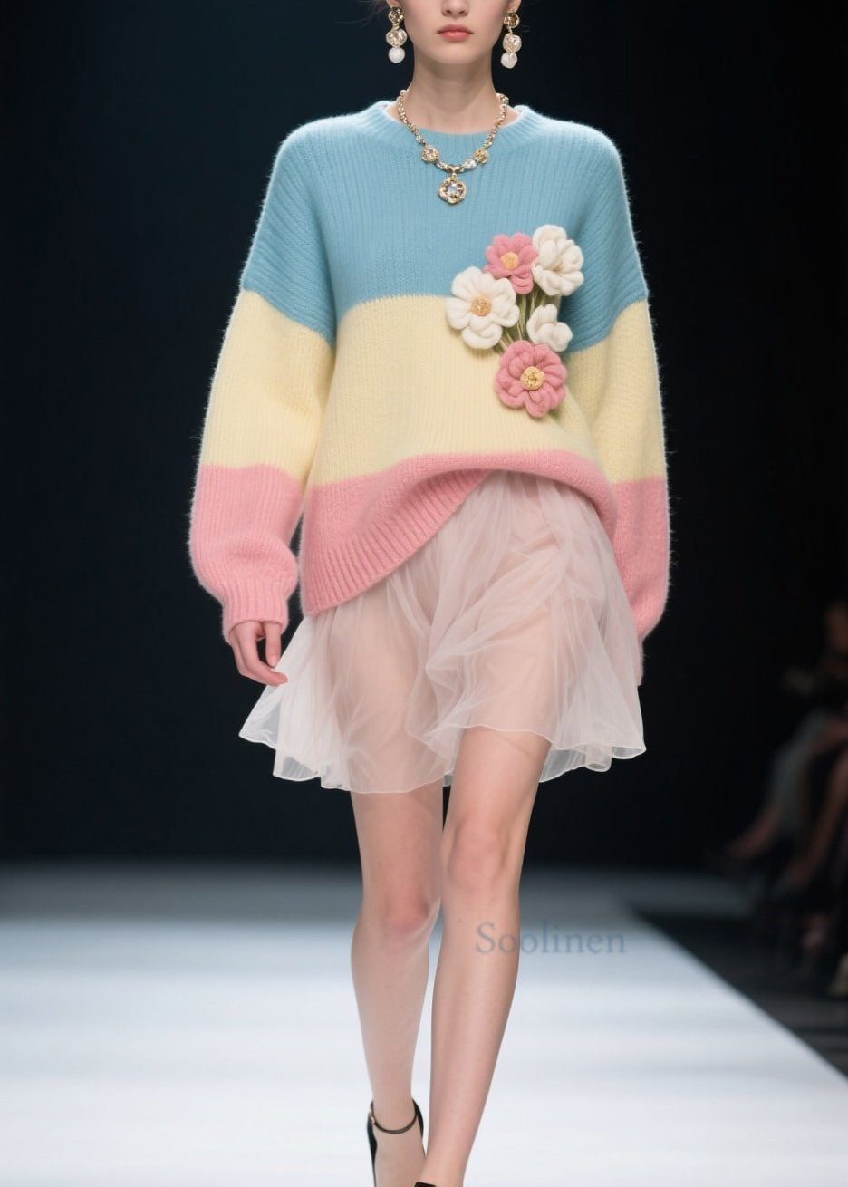 Boutique Colorblock O Neck Knitwear Sweater Fall