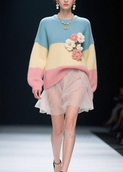 Boutique Colorblock O Neck Knitwear Sweater Fall