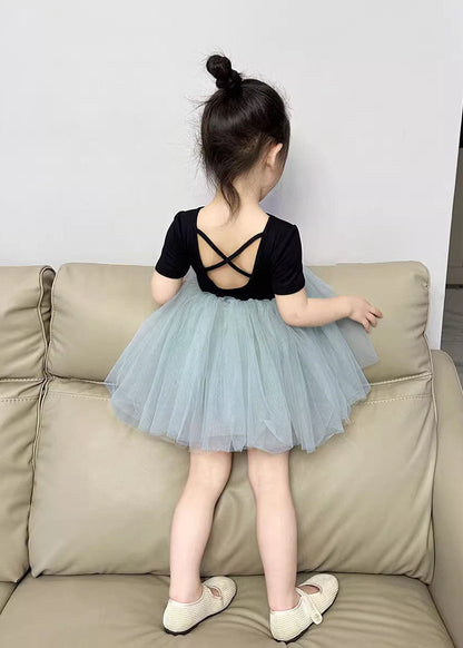 Boutique Colorblock Wrinkled Patchwork Tulle Kids Princess Dress Summer