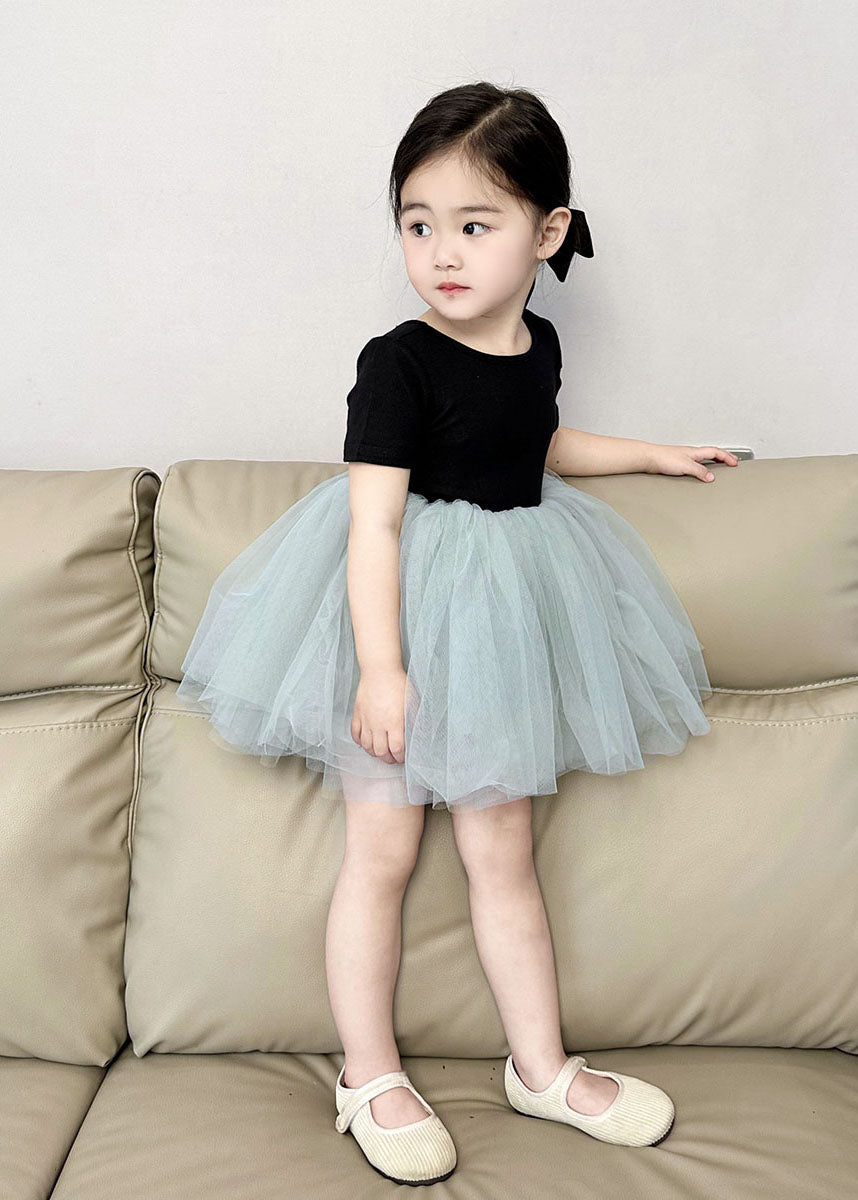 Boutique Colorblock Wrinkled Patchwork Tulle Kids Princess Dress Summer