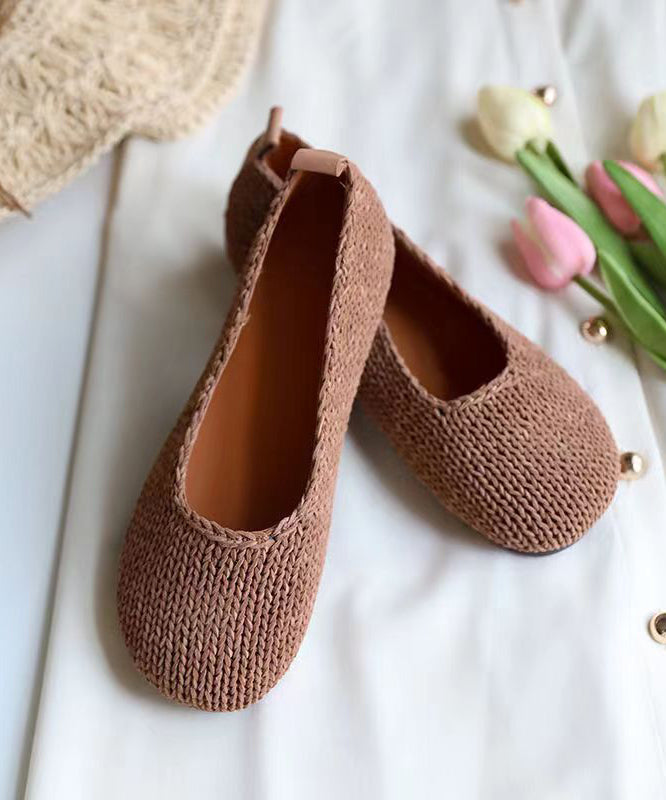 Boutique Comfortable Coffee Flat Shoes Sheepskin Splicing Soolinen Shoes-20251