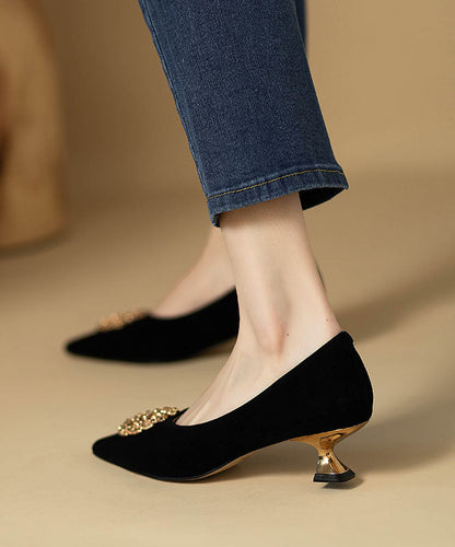 Boutique Comfy Black Suede High Heels Pointed Toe