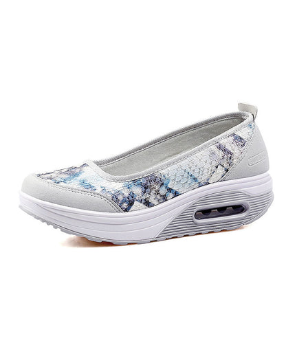 Boutique Cotton Fabric Grey Embossed Platform Flat Feet Shoes