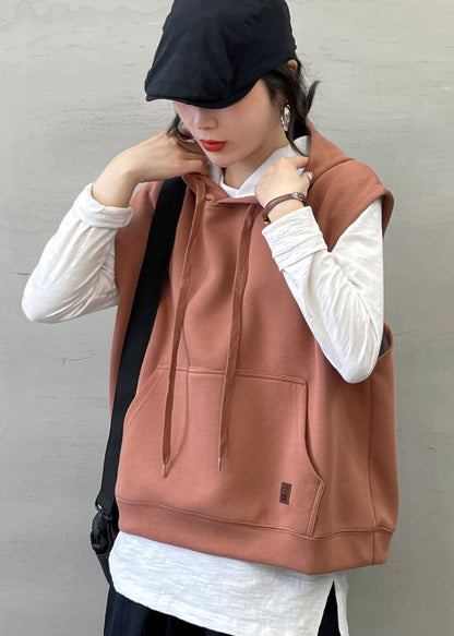 Boutique Dark Pink Hooded Cotton Sweatshirts Vest Sleeveless