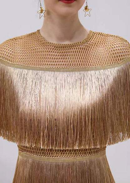 Boutique Gold Tasseled Hollow Out Party Dresses Summer