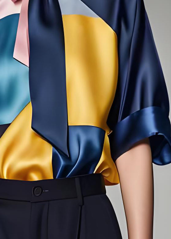 Boutique Colorblock Patchwork Silk Top Summer