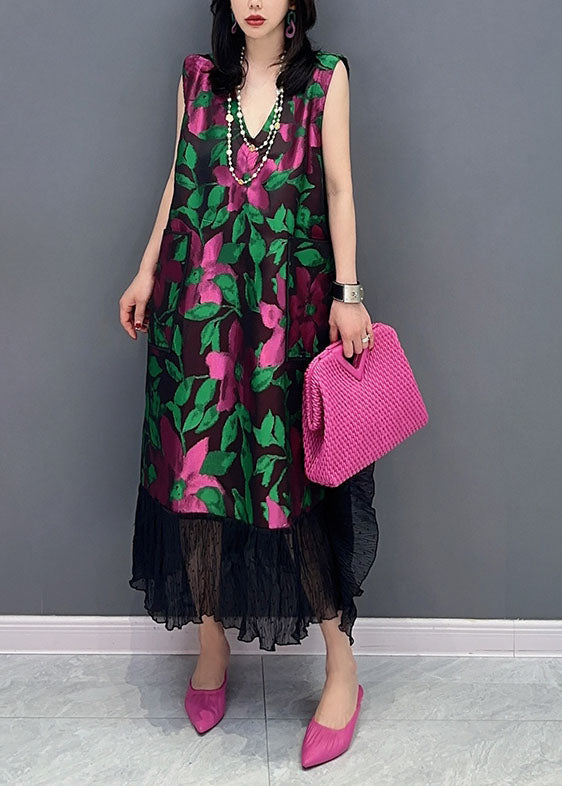 Boutique V Neck Patchwork Chiffon Dress Sleeveless
