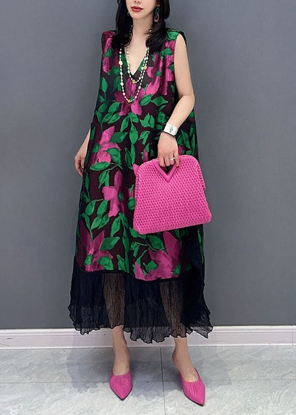Boutique V Neck Patchwork Chiffon Dress Sleeveless