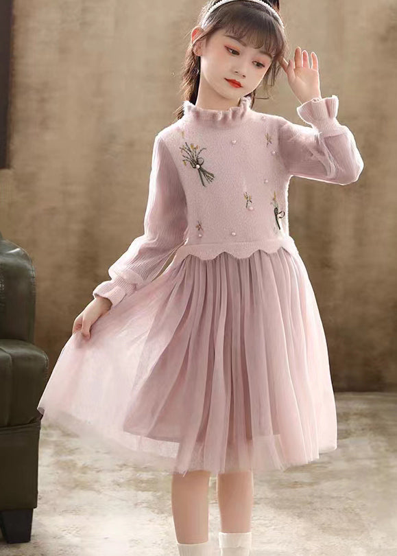 Boutique Green Embroideried Patchwork Tulle Baby Dress Fall