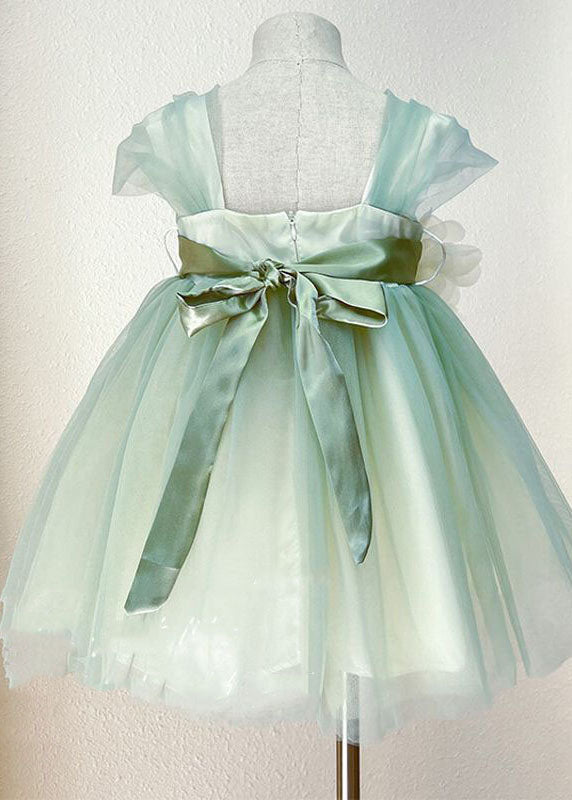 Boutique Green Bow Patchwork Tulle Kids Princess Dresses Summer