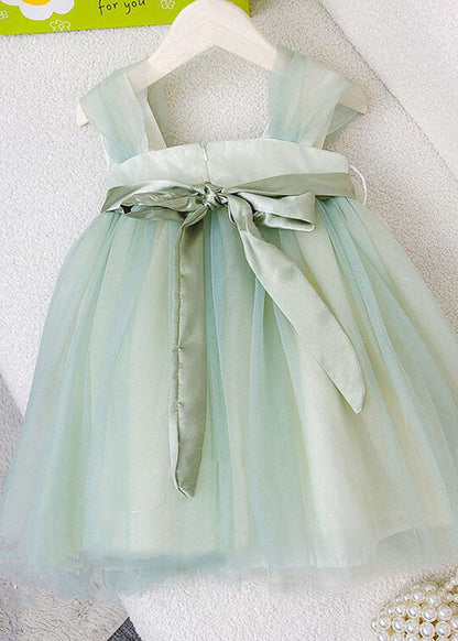 Boutique Green Bow Patchwork Tulle Kids Princess Dresses Summer