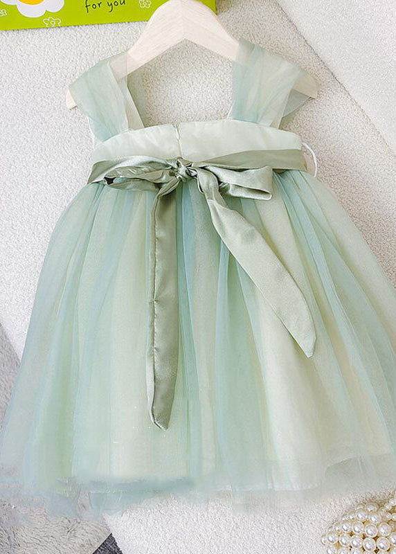 Boutique Green Bow Patchwork Tulle Kids Princess Dresses Summer