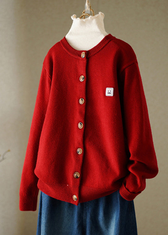 Boutique Green O-neck Embroideried Button Knitted Cotton Thread Cardigans Fall