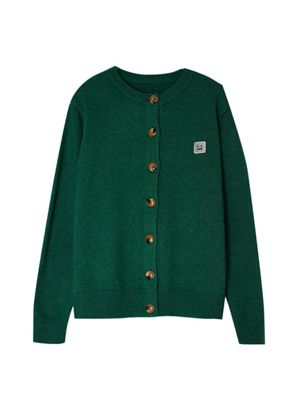 Boutique Green O-neck Embroideried Button Knitted Cotton Thread Cardigans Fall