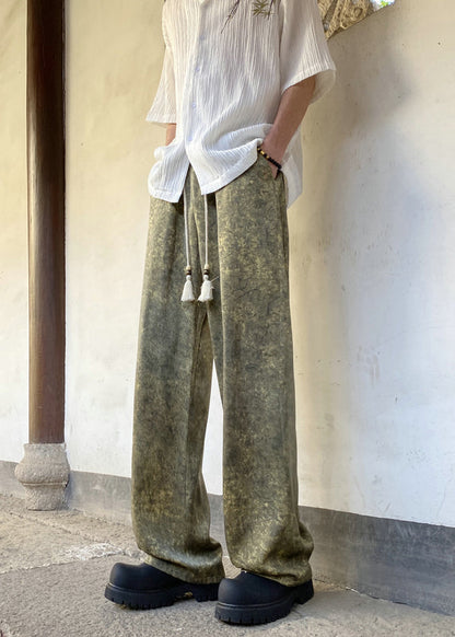 Boutique Green Pockets Print Ice Silk Pants Summer