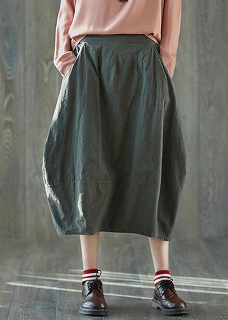 Boutique White Stripes Pockets Lantern Cotton Linen Summer Skirt