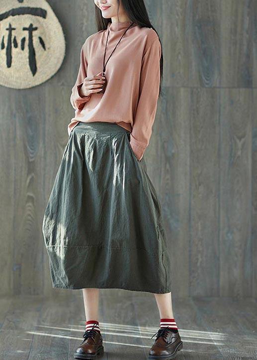 Boutique Red Geometry Pockets Lantern Cotton Linen Summer Skirt