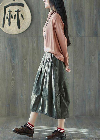 Boutique Red Geometry Pockets Lantern Cotton Linen Summer Skirt