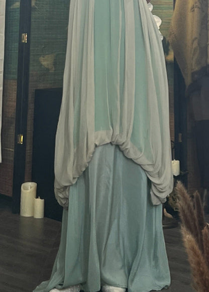 Boutique Green Halter Wrinkled Silk Dress Sleeveless