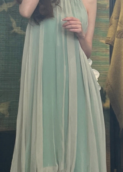 Boutique Green Halter Wrinkled Silk Dress Sleeveless