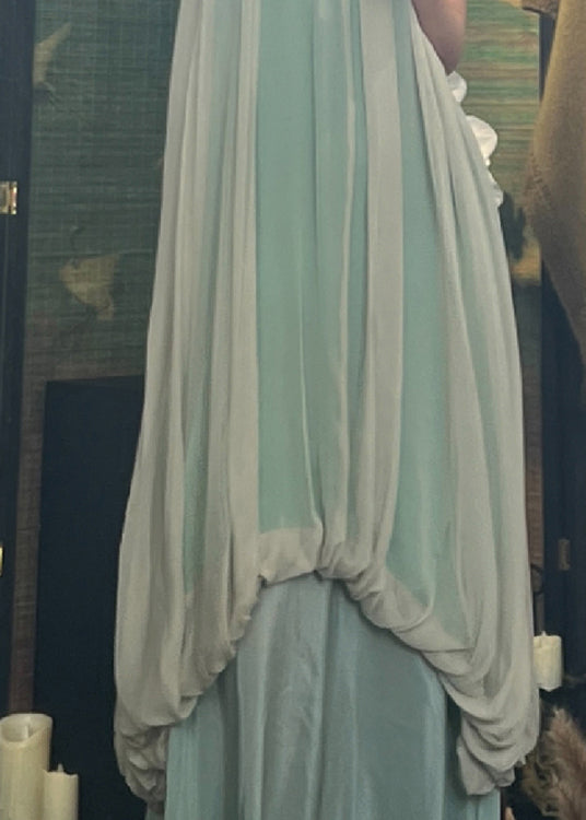 Boutique Green Halter Wrinkled Silk Dress Sleeveless