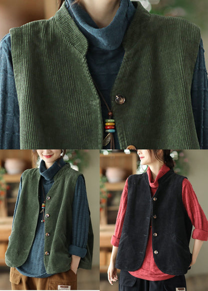 Boutique Green Stand Collar Corduroy Vest Tops Fall