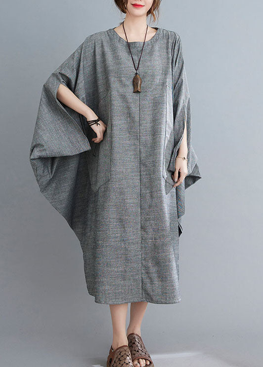 Boutique Grey Bat Wing Sleeve Pockets Holiday Dress Spring