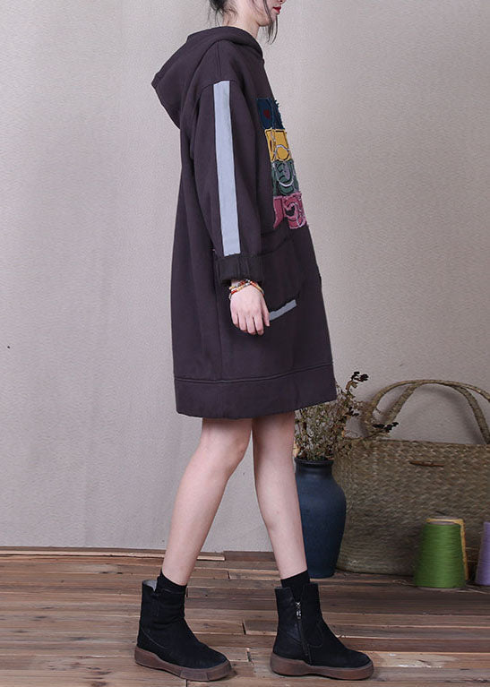 Boutique Purple Hooded Patchwork Warm Fleece Sweatshirt Winter