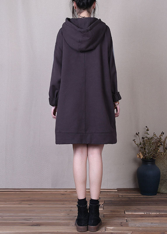 Boutique Purple Hooded Patchwork Warm Fleece Sweatshirt Winter