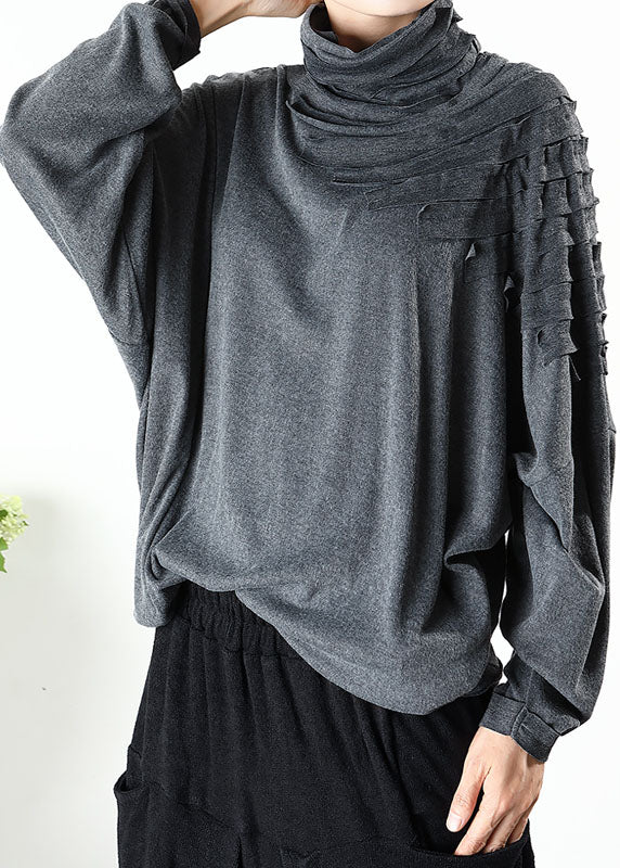 Boutique Grey Turtle Neck Tasseled Loose Winter Long Sleeve Top